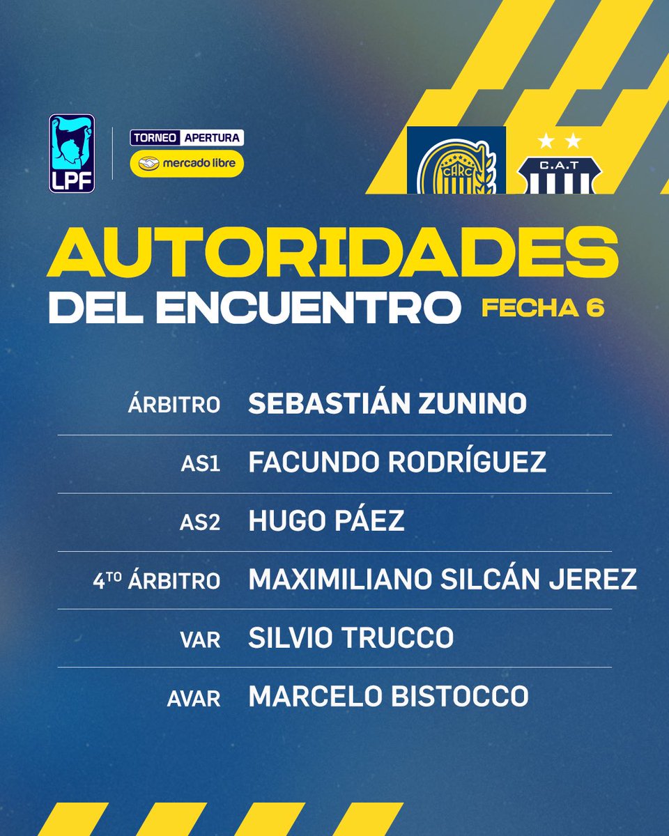 RosarioCentral's tweet photo. ✅👨‍⚖️ Autoridades confirmadas para la Fecha 6 ante Talleres: https://t.co/8c42FrPBKQ