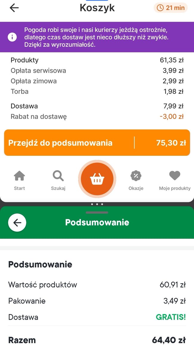 #zakupy z dostawą, <a href="/lisek_app/">LISEK - SKLEP POD RĘKĄ</a> chyba trochę przesadzacie z ilością dodatkowych opłat, dla porównania koleżanka <a href="/ZabkaPolska/">Żabka Polska</a> tańsza o 11 złoty 🥲