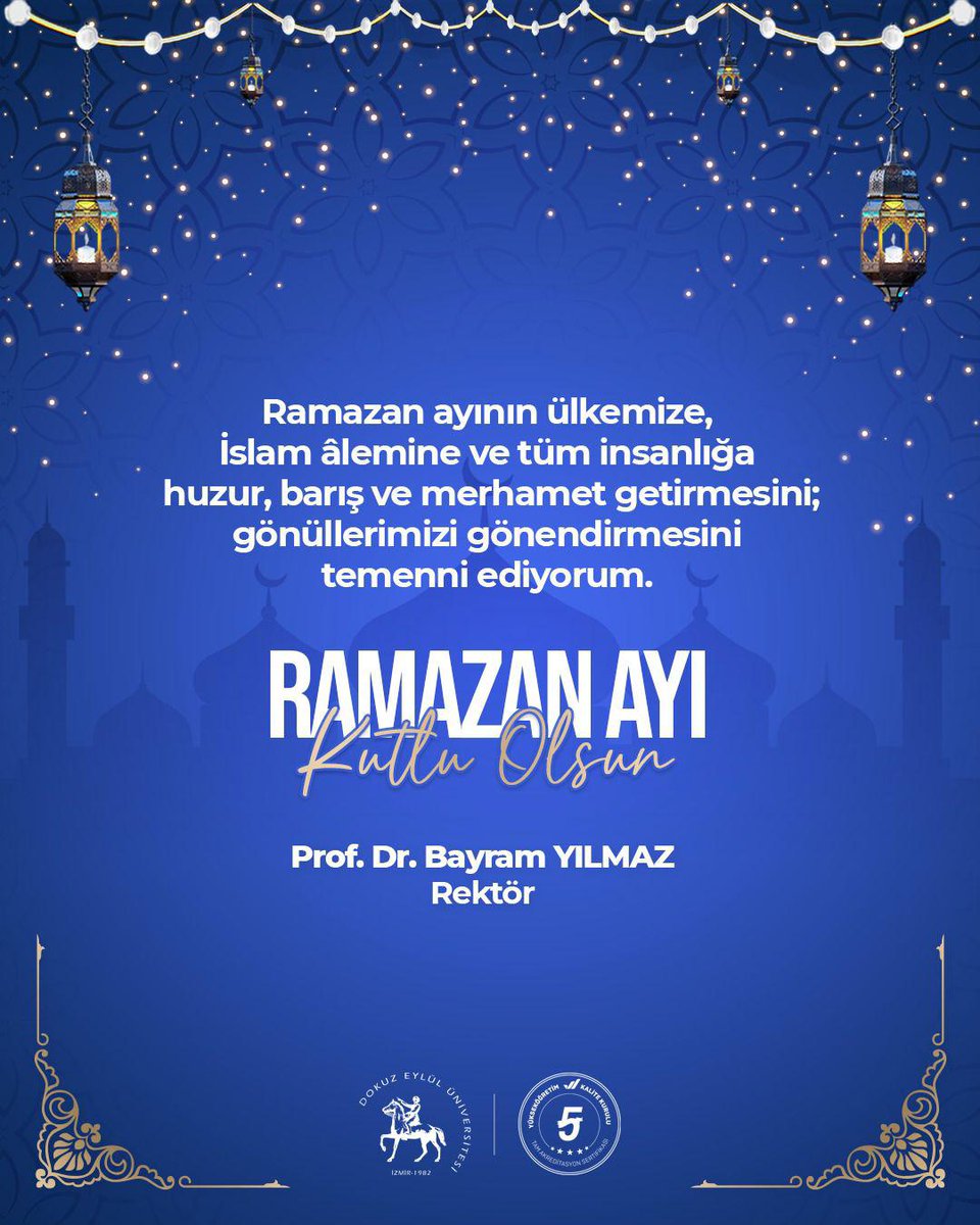 Ramazan ayının ülkemize, İslam âlemine ve tüm insanlığa huzur, barış ve merhamet getirmesini; gönüllerimizi gönendirmesini temenni ediyorum.

Ramazan ayı kutlu olsun.

Prof. Dr. Bayram YILMAZ
Rektör