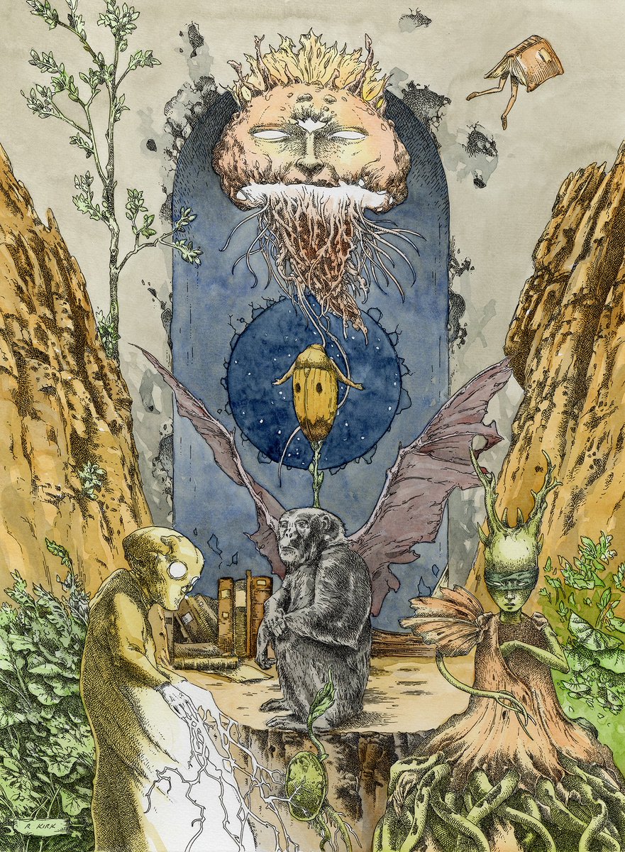 Lost_Machine's tweet photo. This piece is called “Germination.” 16” x 12” watercolour tinted ink drawing on artboard. https://t.co/y2xzn3TaqX