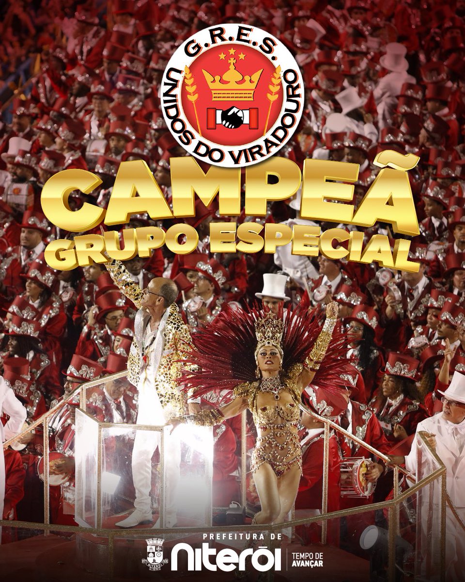 VIRADOURO CAMPEÃ DO CARNAVAL 2026! 🏆🔴⚪

A Unidos do Viradouro é CAMPEÃ do Carnaval!

Depois de um desfile histórico na Marquês de Sapucaí, emocionante e arrebatador, a vermelho e branco de Niterói confirmou na apuração o que já estava claro na Avenida: foi impecável!