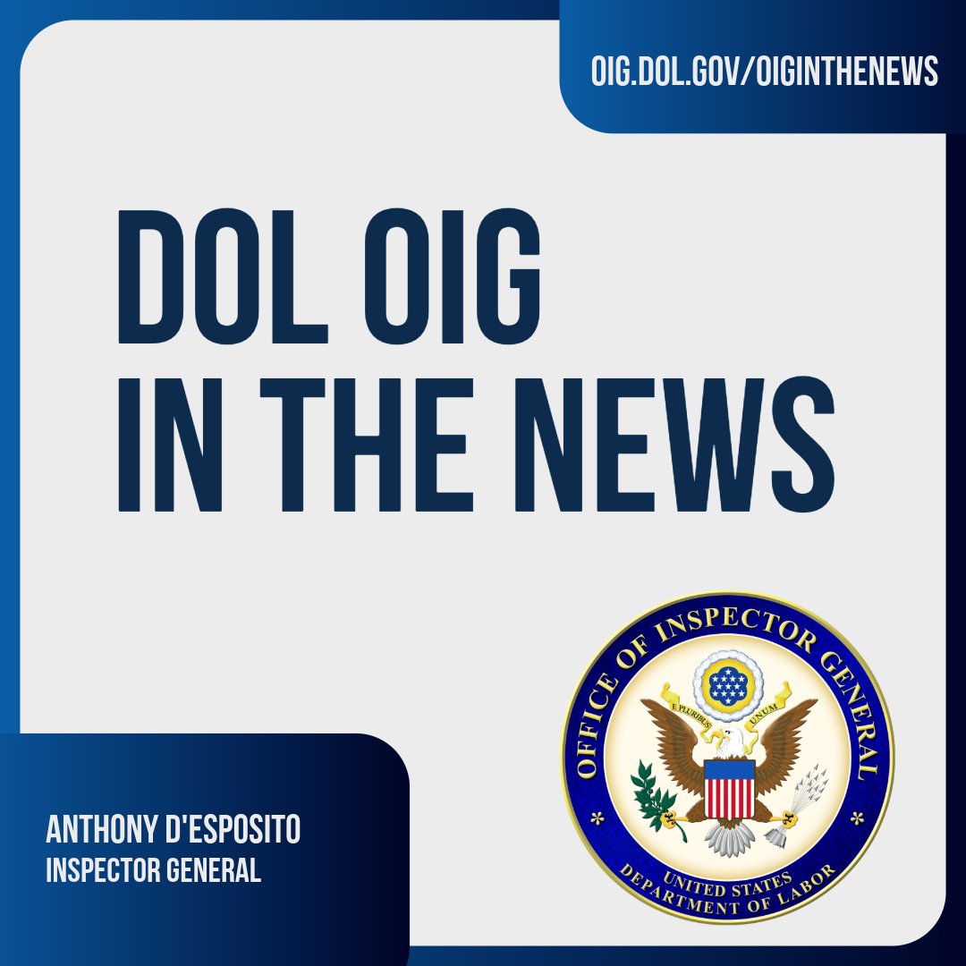 OIG In the News: <a href="/USLaborIG/">Inspector General Anthony D'Esposito</a> sounded the alarm — without swift action, American taxpayers could lose nearly $1 billion tied to pandemic unemployment insurance fraud. See recent media coverage of the <a href="/DOLOIG/">DOL OIG</a> fraud alerts at oig.dol.gov/oiginthenews.h….