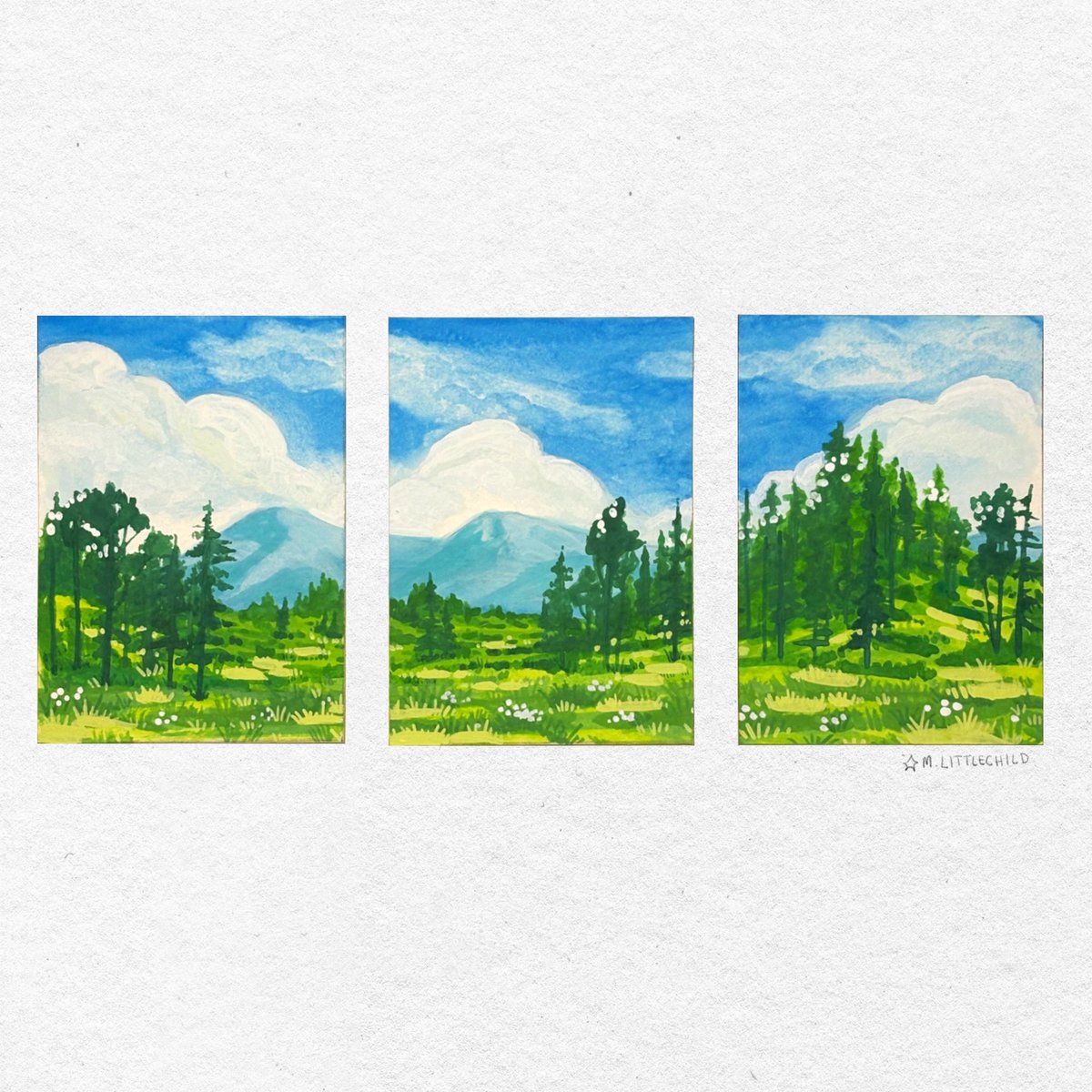 questionbloch's tweet photo. Mountain scape 3 piece collection 

Gouache 

This one actually sold pretty quick!! https://t.co/DDnabV4ps0