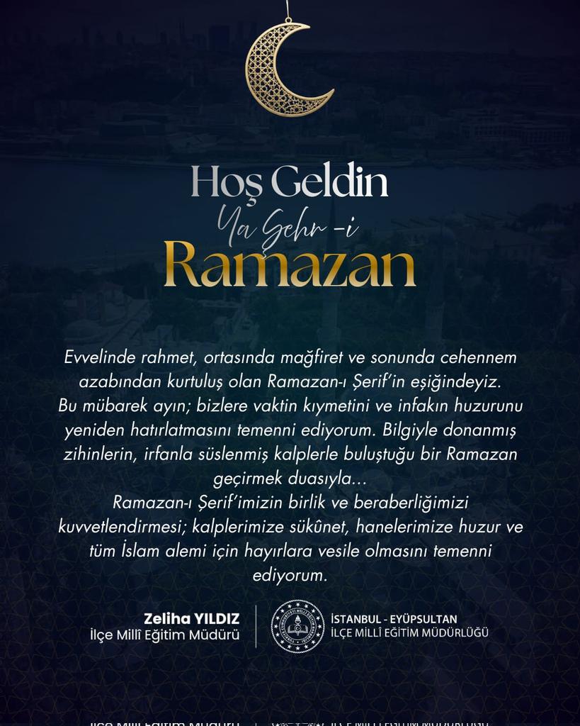 EyupsultanMem's tweet photo. Ramazan-ı Şerif'in tüm İslam alemi için hayırlara vesile olmasını temenni ederiz 🌙 https://t.co/HEUHagMz2k