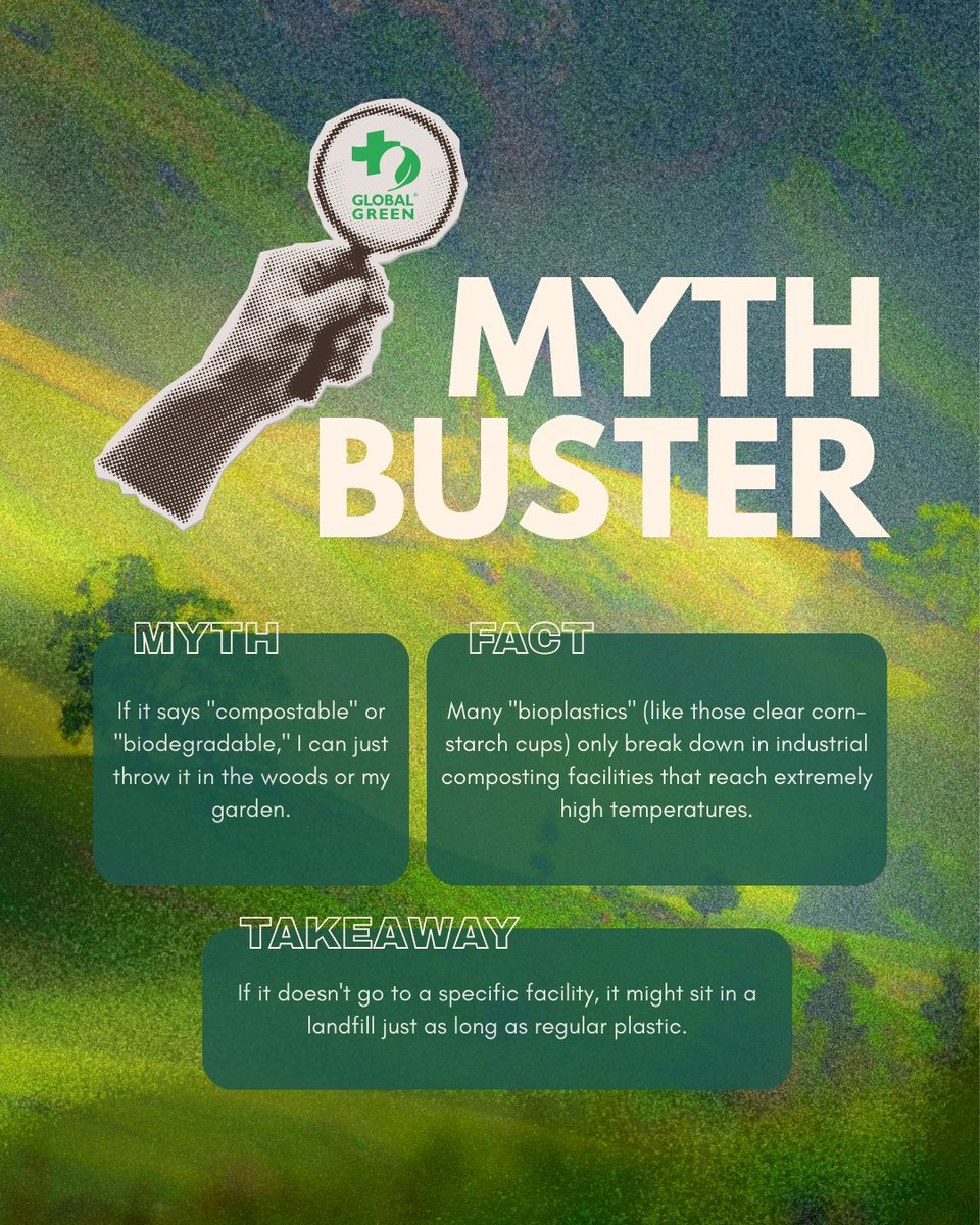 globalgreen's tweet photo. “Biodegradable” or “compostable” is not a license to litter. Always check the label! Unless it says "Home Compostable", it typically belongs in a landfill or if labeled "Industrial Compostable" – it belongs in an industrial facility. It should never be placed in recycling. https://t.co/3Ygd81bBTg