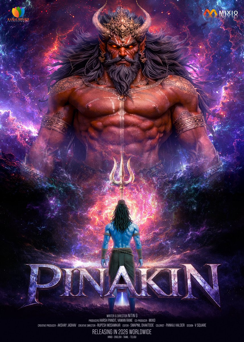 suyashpachauri's tweet photo. Pinakin: First-look poster unveiled 4
On the auspicious occasion of Maha Shivratri, the makers officially unveiled the first-look poster of the animated feature film Pinakin, marking the project’s formal announcement.
About the film
#Pinakin aims to explore destiny, cosmic balance and responsibility through animation, blending a grand visual scale with emotionally grounded storytelling.
Cast & crew
Written & directed by: Nitin G
Produced by: Harsh Pandit and Vaman Rane
Production banner: Kamal Bharti Entertainment
Release plan
Worldwide theatrical release: 2026
Languages: Hindi, English, Tamil and Telugu
This positions Pinakin as one of the few Indian animated features aiming for a pan-India + global audience with a multi-language rollout right from launch.
#SuyashPachauri