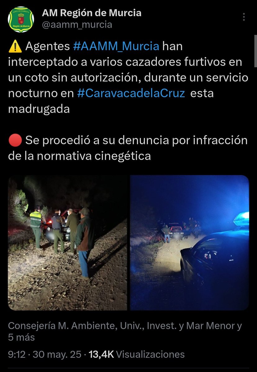 _PCVL_'s tweet photo. @JosGarc87684371 @Johanissber @aamm_murcia @AmbientalRM @MurciaForestal @M_CruzFerreira @regiondemurcia @EspNaturalesMur @112rmurcia Hola.
Furtivismo en caza hay por la mañana, por la tarde y, como bien dices, por la noche. https://t.co/mb6CLDHuUl