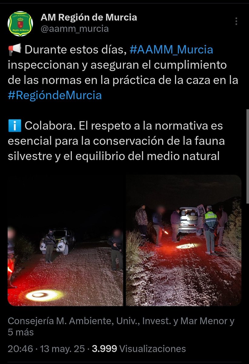 _PCVL_'s tweet photo. @JosGarc87684371 @Johanissber @aamm_murcia @AmbientalRM @MurciaForestal @M_CruzFerreira @regiondemurcia @EspNaturalesMur @112rmurcia Hola.
Furtivismo en caza hay por la mañana, por la tarde y, como bien dices, por la noche. https://t.co/mb6CLDHuUl