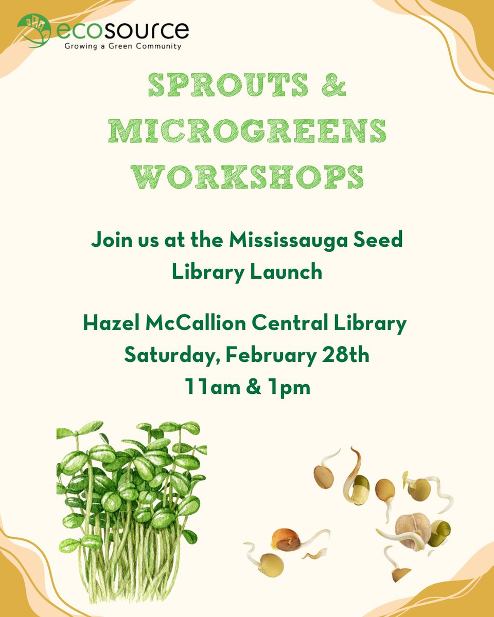 Come join us for our Sprouts &amp; Microgreens workshop on Saturday, February 28th at the Mississauga Seed Library. Workshops will be at 11 am and 1 pm at the Hazel McCallion Central Library (2nd Floor; Program Room 2A). The event is drop-in! Learn more: mississauga.ca/library/using-…