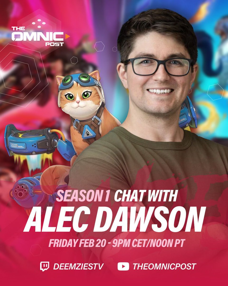 🥳 Next Friday , Alec Dawson, Associate Game Director for @playoverwatch, will be joining me on stream to have a chat about Season 1
⌚️ Join us at 9pm CET - 3PM ET - Noon PT on twitch.tv/deemziestv or The Omnic Post YouTube channel.  
❔️ Drop your questions below!