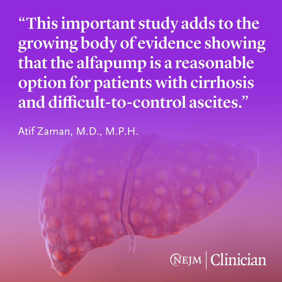 The alfapump, an automated, subcutaneously implanted ascites pump, effectively controlled ascites in patients with cirrhosis. Read the Key Results from the study: jwat.ch/4ae9rX6

#LiverDisease