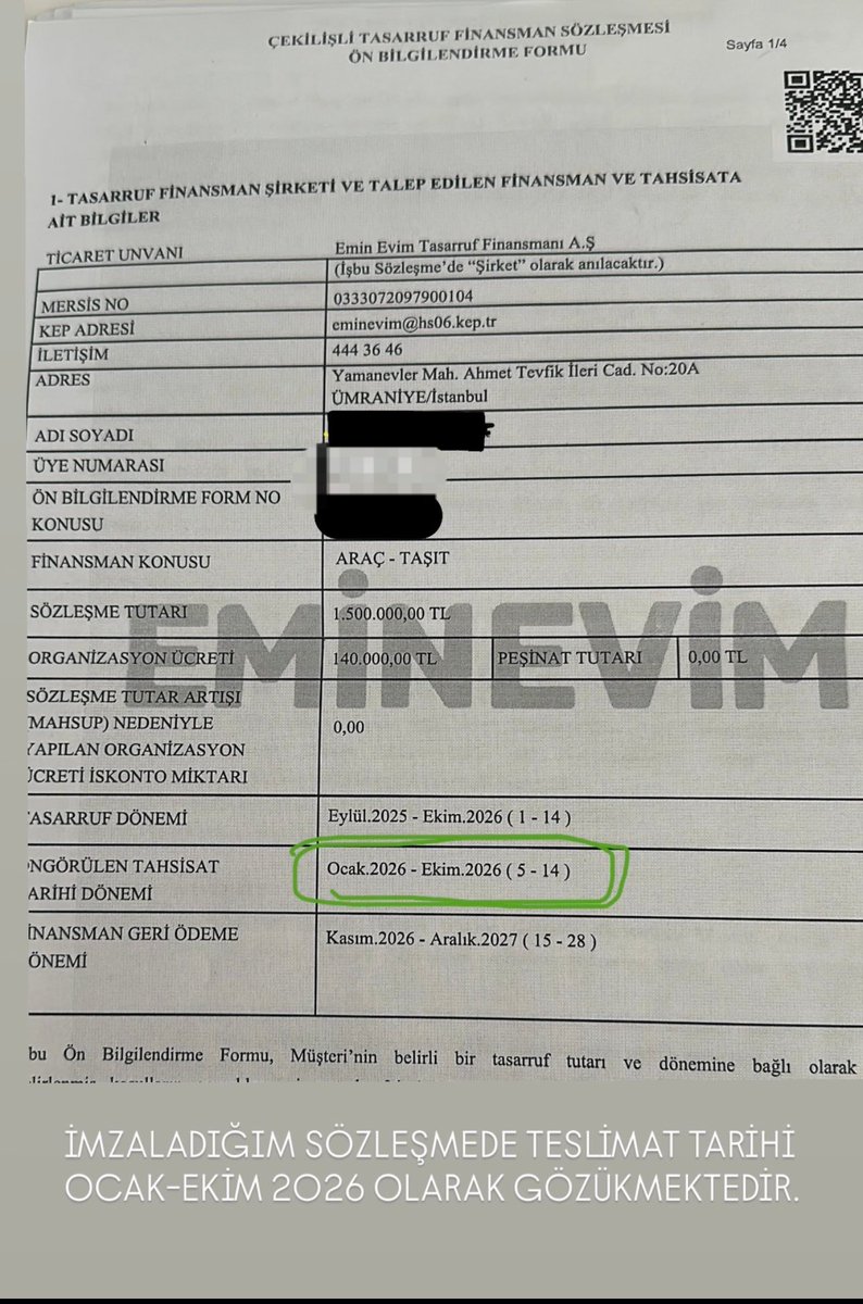 Eminevim'den ev, araba alacaklar dikkat!

Bir takipçimiz, Eminevim'in araç finansman sisteminde yaşadığı büyük mağduriyeti paylaştı. Hamile eşi ve doğacak bebeği için araç sahibi olmak amacıyla sisteme dahil olan vatandaş, 5 ay boyunca düzenli ödeme yapmasına rağmen çekiliş