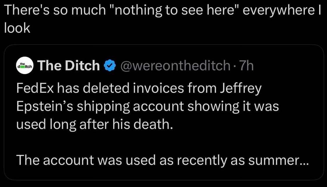 I don't know if anybody else feels it too, but I truly feel I am living in a surreal reality right now— Kafkaesque, Orwellian, Dystopian...

The Epstein releases has confirmed the world is run by a cult of satanic pedofiles that are kidnapping, trafficking, torturing, raping,