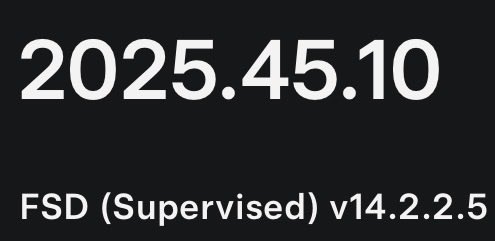 The computer with four wheels has a update

2025.45.10
FSD (Supervised) v14.2.2.5