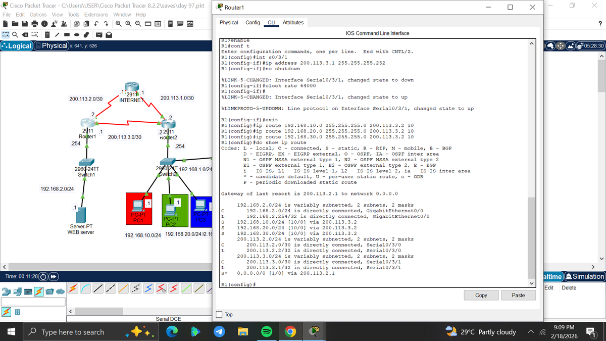 amyy_nwa's tweet photo. Day99/100 #100DaysOfNetworking
Todays focus was to create a redundant topology:
Configured backup paths with an AD of 10
Shutdown the primary link so as to to simulate a failover and check whether the backup link was functional . @ireteeh @segoslavia @TemitopeSobulo https://t.co/C6aiK2Fddg