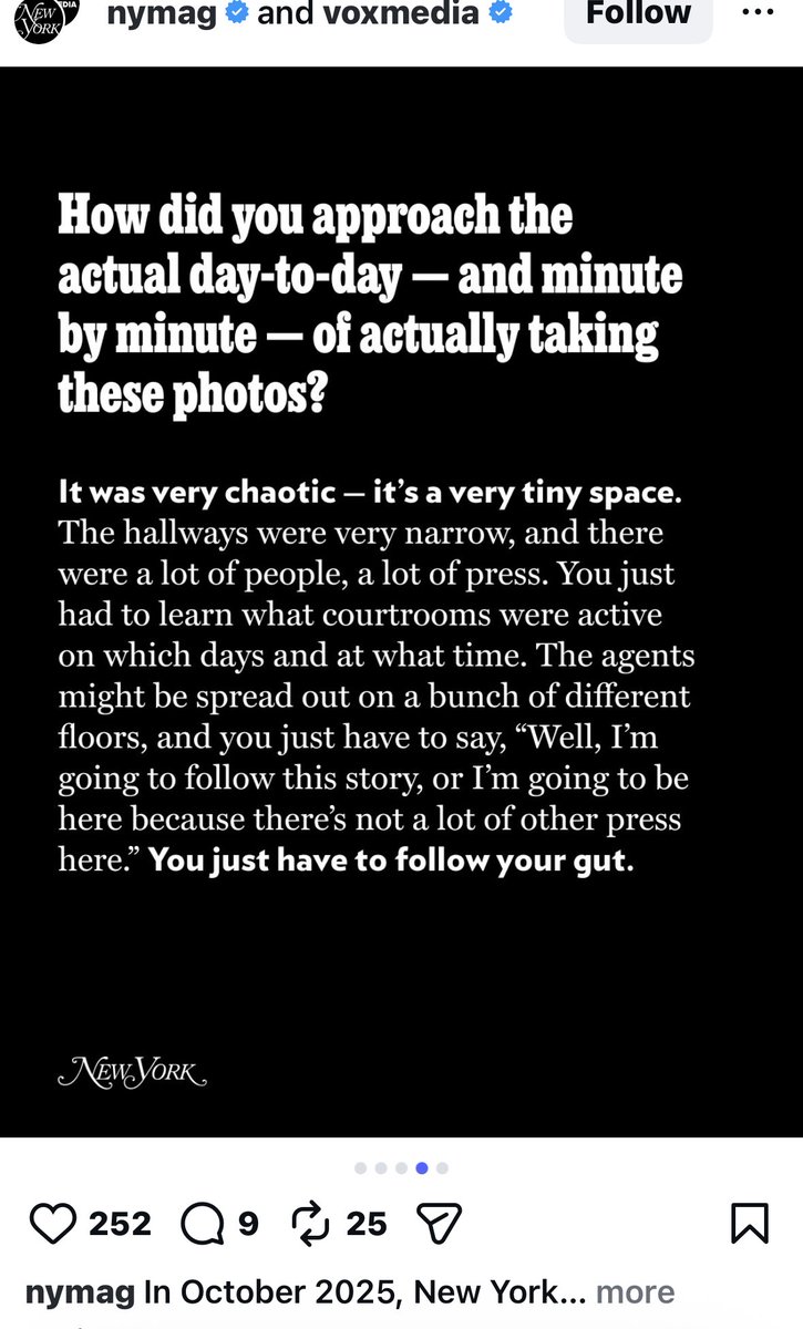 IT WAS NEVER ABOUT CRIME: NY Magazine just won the Polk Award for taking 25,000 photos of people who showed up for what they thought were routine immigration interviews. Many of those “interviews” resulted in surprise detentions. nymag.com/intelligencer/…