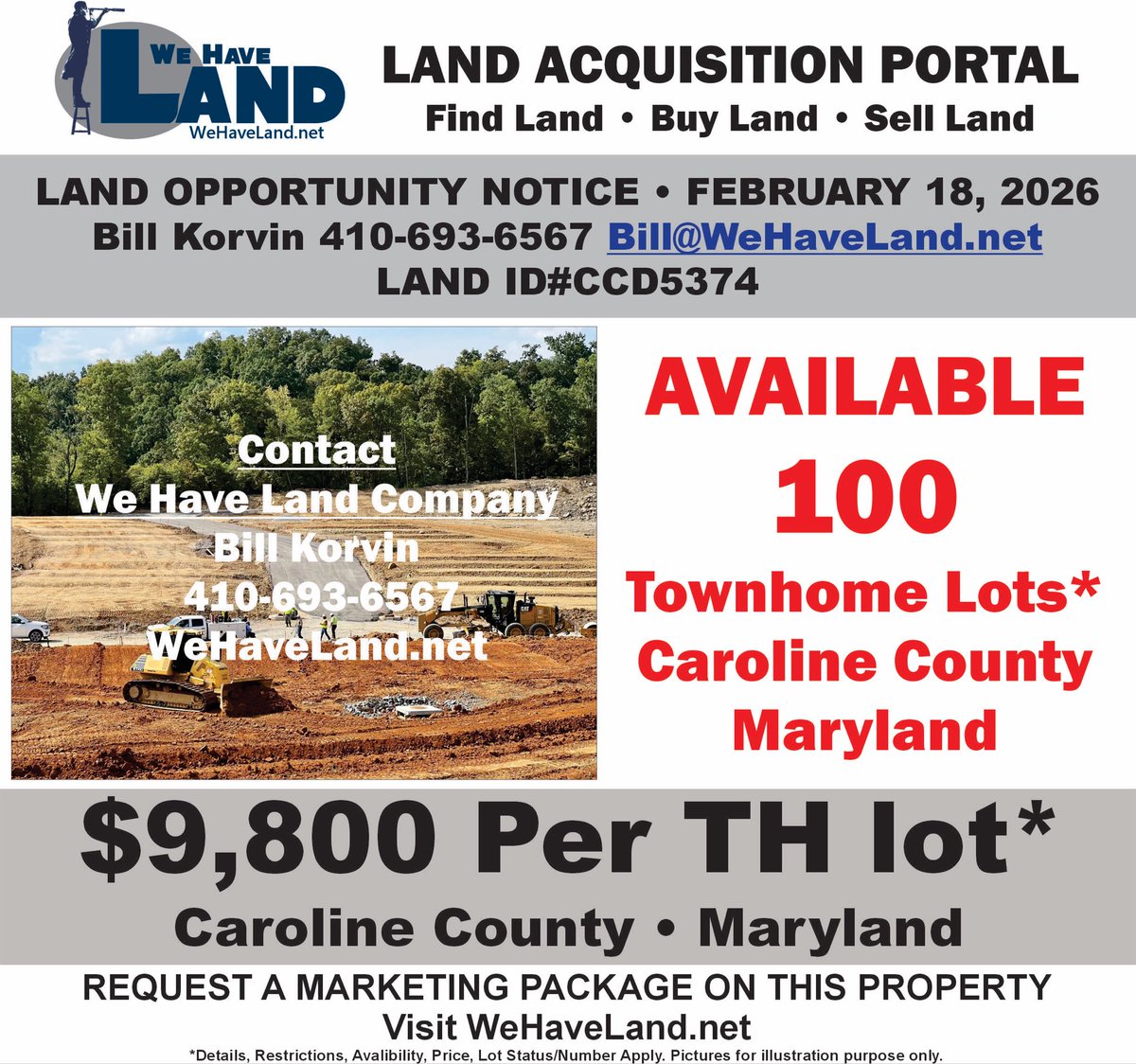 Who needs townhome lots in Caroline County Maryland. Login to the LAND ACQUISITION PORTAL for more info. WeHaveLand.net