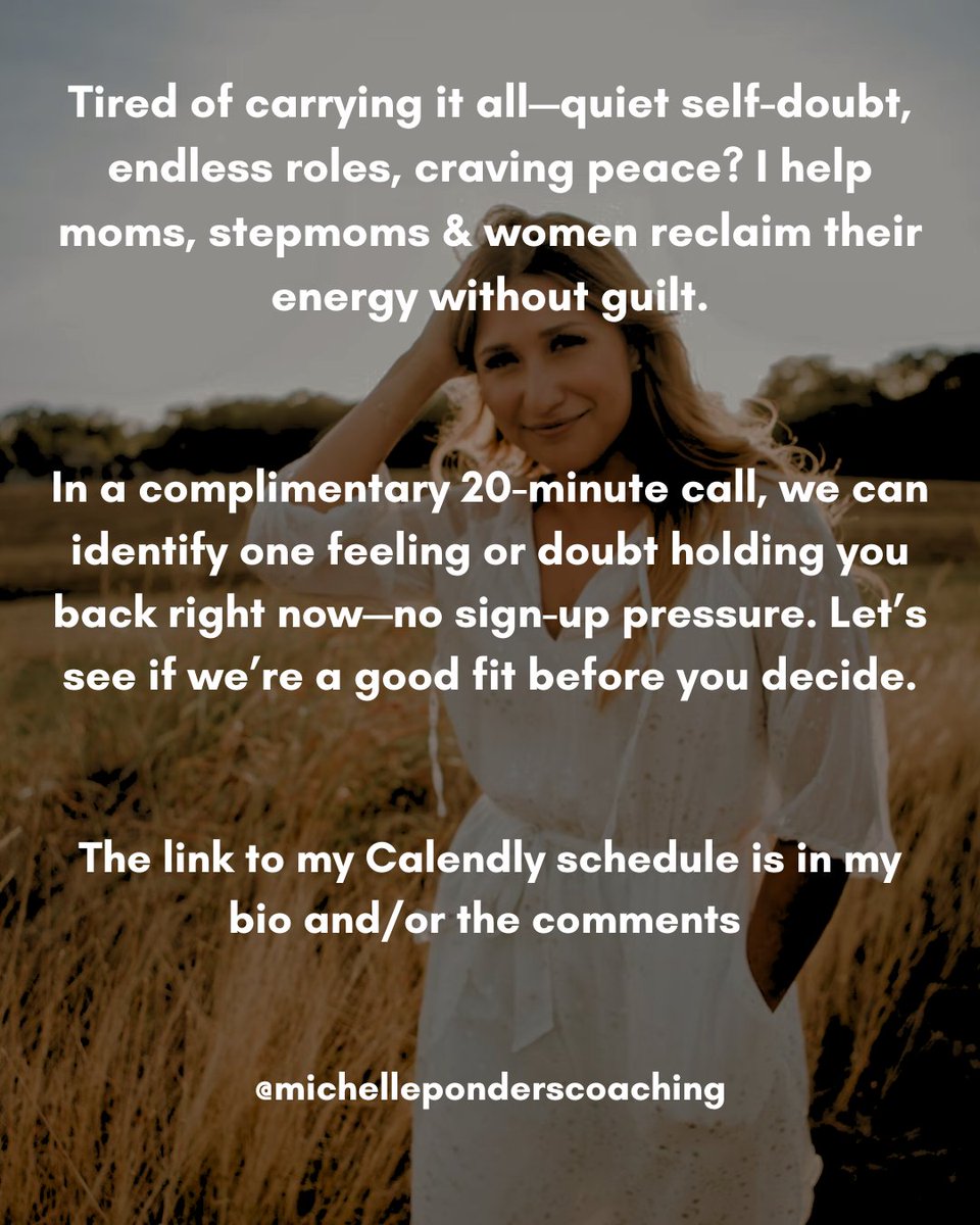 I help moms, stepmoms &amp; women reclaim their energy without guilt. In a complimentary 20-minute call, we can identify one feeling or doubt holding you back right now—no sign-up pressure. The link to my Calendly schedule is here: calendly.com/michellezunter…