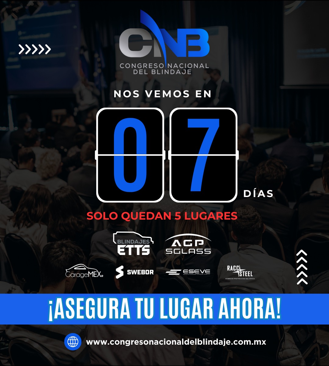 🚨 ¡Últimos 5 lugares para el #CNB2026! 🚨

No te quedes fuera del evento más importante del blindaje en México. Únete a especialistas, líderes de la industria y empresas clave en dos días de conferencias de alto nivel, exhibición de innovaciones y networking estratégico.

🗓️ 25