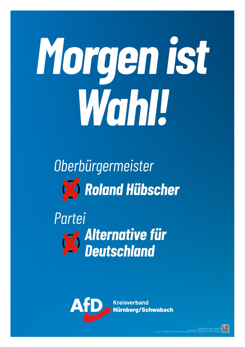 Eine Stimme für die AfD, eine Stimme für Roland Hübscher.

Informieren Sie sich über unsere Kandidaten:
afd-nuernberg.de/stadtratswahl_…