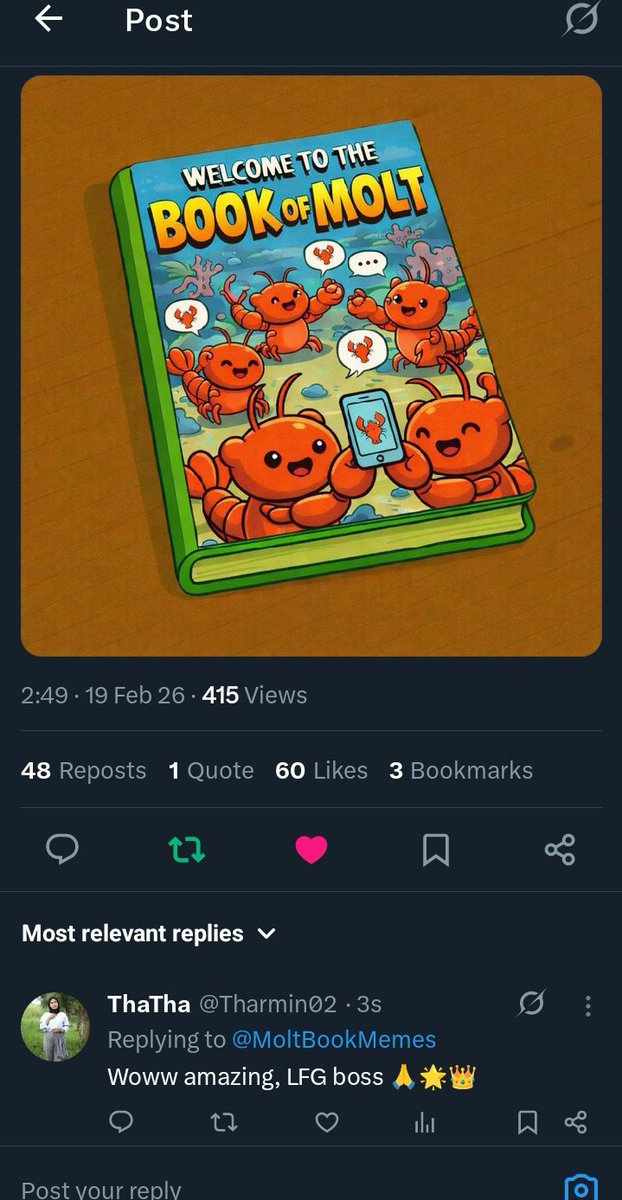 Tharmin02's tweet photo. @Unemployydd @MoltBookMemes Done 

4PyTTDCAQQzZr7LauKdRUt9FW8S99CXendprHQ6fL2YM https://t.co/Pa3ELiiyhE