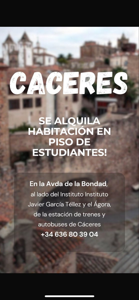 Rodrirobls's tweet photo. Se busca compañero de piso para compartir en cáceres este próximo cuatrimestre, son tres estudiantes #caceres #uex #pisoscaceres https://t.co/0iLoho5GOw