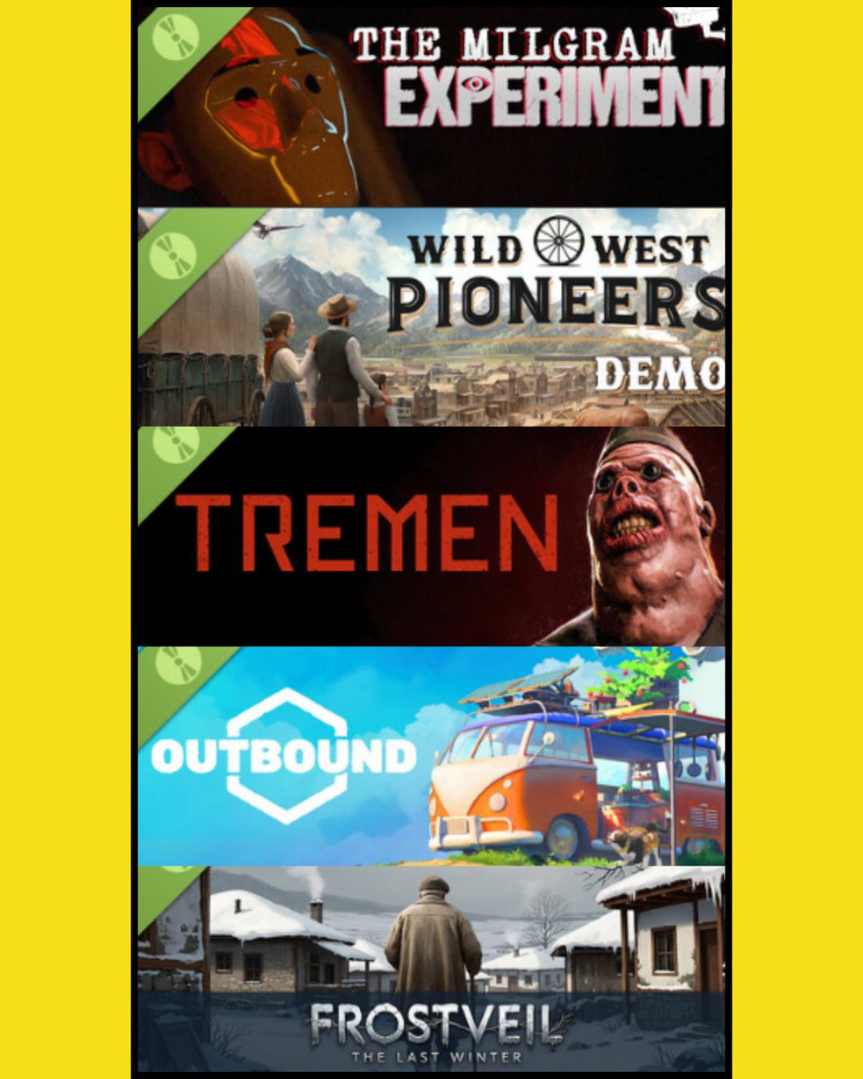 First selection of new demos for the week, all released in the last few days. 

The Milgram Experiment
Wild West Pioneers
Tremen
Outbound
Frostveil: The Last Winter

First impressions coming soon.