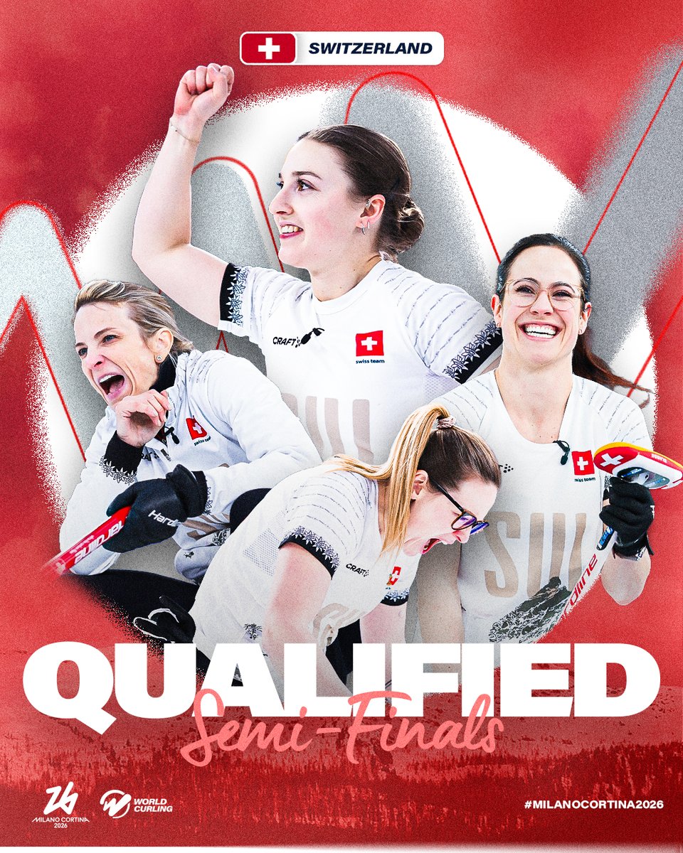 worldcurling's tweet photo. SWITZERLAND ADVANCE TO THE @OLYMPICS SEMI-FINALS! 🇨🇭🙌🏼

#Curling #MilanoCortina2026 #Olympics https://t.co/arJEOwHz5F