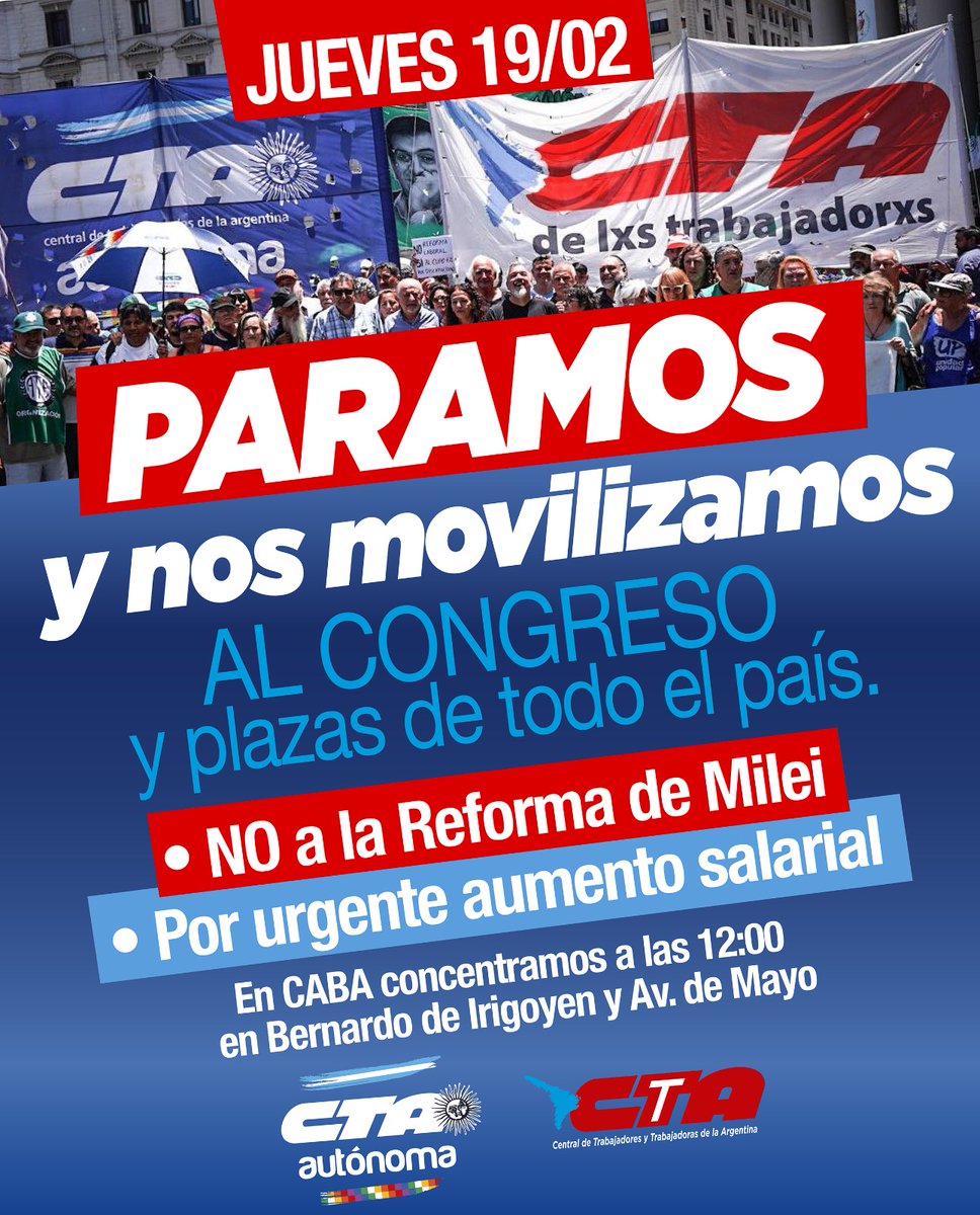 adolfoacta's tweet photo. Paro Nacional y movilización en toda la Argentina contra la reforma laboral esclavista de Milei. Gracias a la solidaridad internacional #PoderSindical https://t.co/y1IPPn4uUD