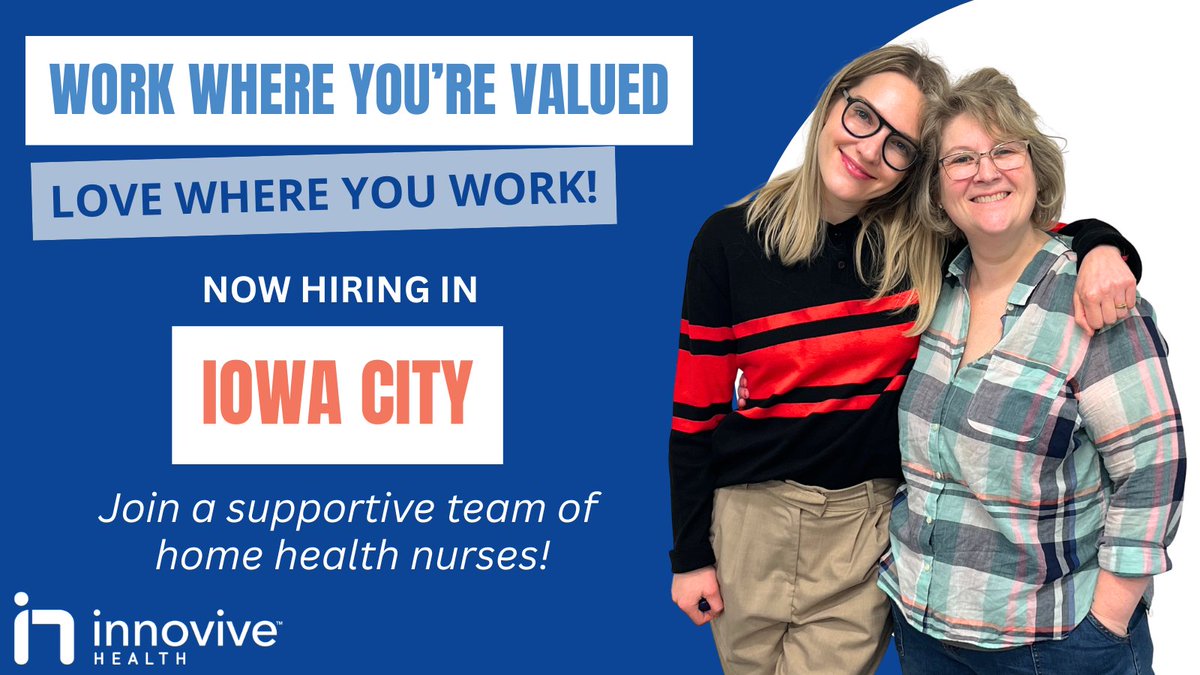 Join #InnoviveHealth’s #HomeHealthNursing team and make a real impact every day >> innovivehealth.com/careers. Now #hiring in #IowaCity! #Iowa #IA #Nursing #HomeHealth #Healthcare #BehavioralHealth