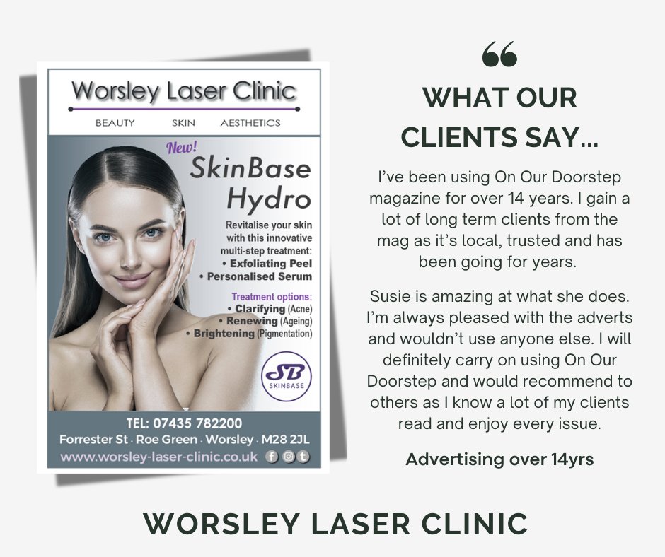 Thank you to Dawn at Worsley Laser Clinic for such a great testimonial.

We've been working with Worsley Laser since they opened up in Roe Green over 14 years ago!

Always a pleasure to work with, and I'm a regular client of theirs too!
