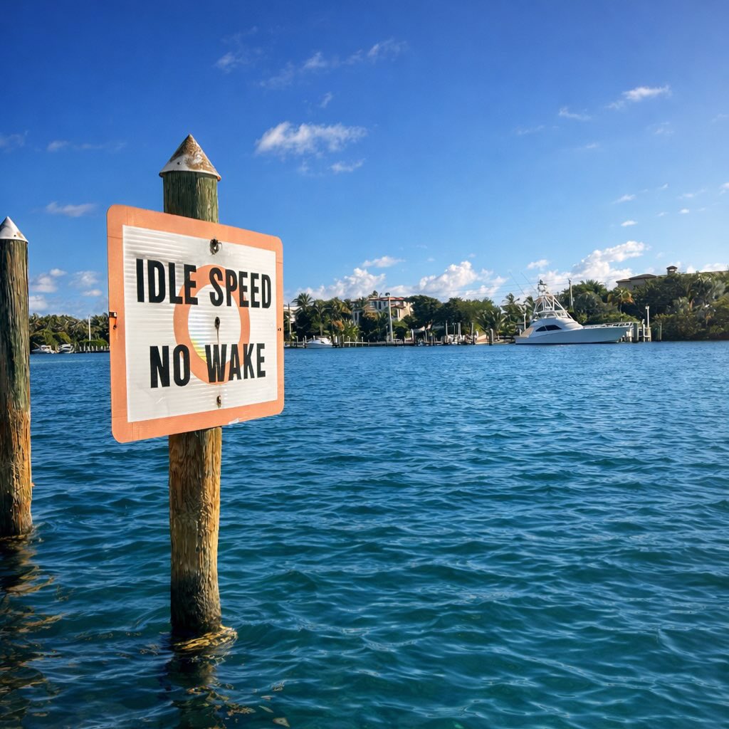 pompanoinsider's tweet photo. South Florida’s Intracoastal Waterway runs hot year-round. Idle speed protects property, prevents collisions, and saves manatees. Slow down, it matters. 😎 #SouthFlorida #PompanoBeach #ICW https://t.co/RuGsf5v3by