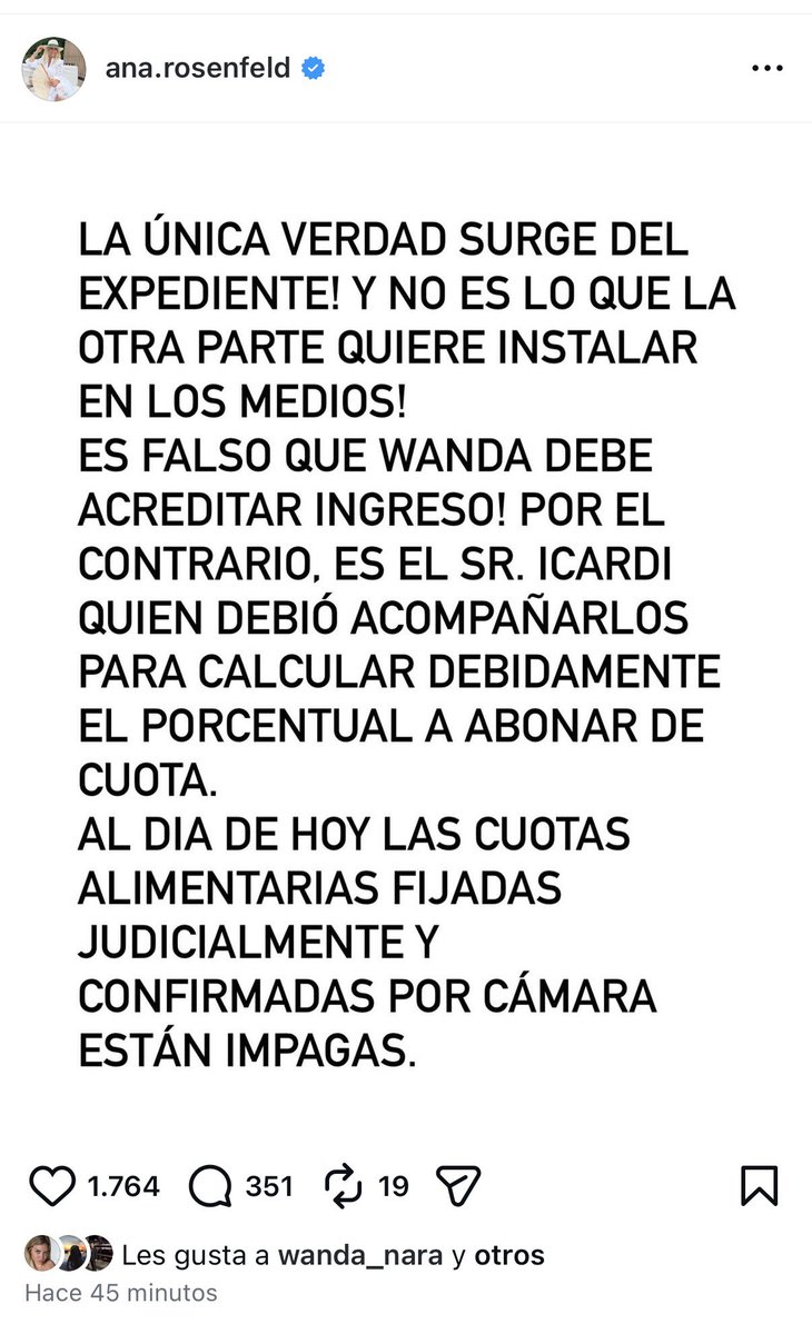 La abogada de Wanda Nara, Ana Rosenfeld, sobre la cuota de alimentos que debe Mauro Icardi desde noviembre 2024. La provisoria la fijó el juez en Argentina y es obligatoria por eso está embargada la casa de los sueños de Nordelta. Finalizado el juicio se dicta la cuota definitiva