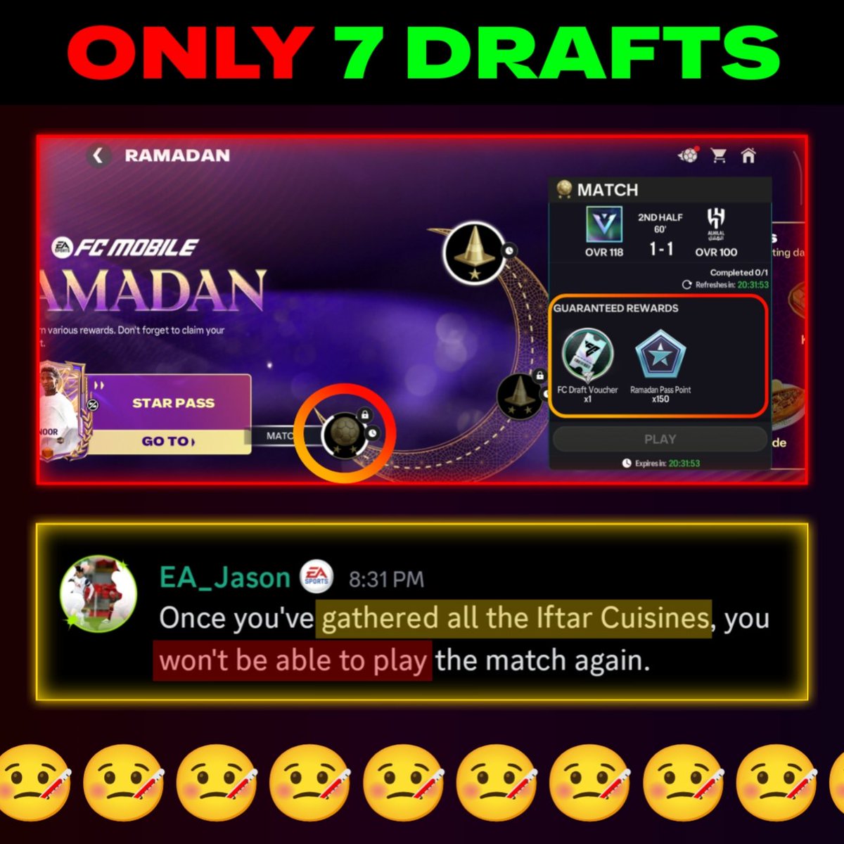 Mr_Believer1810's tweet photo. IT'S ONLY 7 DRAFTS  🤒

I told you, it's a waste to expect over from EA...

Leave Over, Don't Even Expect Decent Improvements... 

Cuz they have been doing NONSENSE, BRAINLESS changes which really don't make any sense 🤦🤦🤦🤦🤦 https://t.co/PXl8lbbbVo