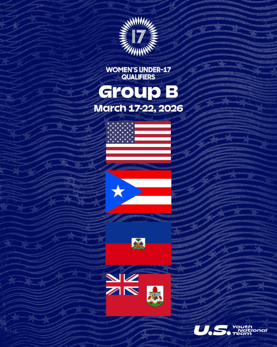 USYNT's tweet image. The #U17WNT has been drawn in Group B with Puerto Rico, Haiti and Bermuda for the upcoming @Concacaf Qualifiers from March 17-22 in Costa Rica.