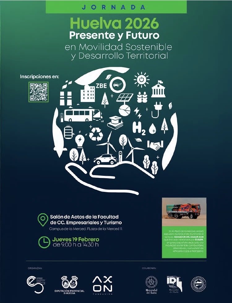 Mañana 19F AOT estará en “Huelva 2026: Movilidad Sostenible y Desarrollo Territorial”.
Asisten D. José Vázquez (Presidente) y D. Faustino Romero (Junta Directiva).
📍 Campus La Merced | 🕘 09:00–14:30 | 📲 QR del cartel

#AOT #Transporte #Huelva #MovilidadSostenible #ZBE