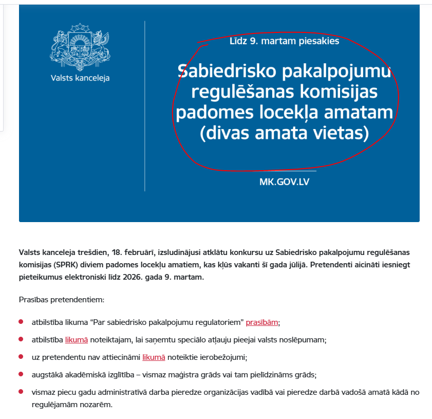 AndrisKulbergs's tweet photo. Te ir TAVA iespēja mainīt centrālās apkures siltuma tarifu - piesakies!

2x padomes locekļi SPRK regulātorā - par pēcpuses atvilkšanu mēnesī saņemsi 7000€ algu

Es papildināšu sludinājumu, lai kandidātiem labāka izpratne:
➖iespēja nestrādāt par 7000 eiro algu, jo faktiskā slodze sastāv no vidēji vienas iezvanīšanās MS Teams reizi nedēļā;
➖⁠intelektuālā piepūle ir ierobežota ar nobalsošanu par SPRK izpildinstitūcijas sagatavotiem lēmumu projektiem. Nevajag baigi dziļi līst tajos un tad jau viss ok;
➖⁠varēs vismaz vienu paziņu iekārtot par savu apmaksātu asistentu ar neskaidrām funkcijām;
➖⁠nekādas atskaitīšanās nevienam un nekad par personisko ieguldījumu, mērķiem un sasniegumiem sabiedriski regulēto pakalpojumu attīstībā;
➖⁠dažreiz būs jāuzklausa politiķu norādes kurus jautājumus neaiztikt;
➖⁠kvalifikācija ir svarīga, lai glīti izskatās, bet tomēr iepriekš nodīlots amatiņš koalīcijā būs izšķirošs;
➖⁠nevajag bez uzaicinājuma iebāzties no malas, tas var izsaukt nepatiku nominācijas komisijas locekļiem;
➖⁠jāvar stoiciski ciest nelabvēļu komentārus ka Igaunijā šādu amatu nav un sabiedriski regulētie pakalpojumi arī lētāki. Var izraisīt vieglu neērtības sajūtu;
➖⁠pēc vajadzības jāspēj pateikt  kaut ko gudru par nepārtrauktiem uzlabojumiem efektivitātes celšanā, benčmārkingā un ilgtspējīgā attīstībā (bet uzprasīties uz to nevajag);
➖⁠spēja būt sabiedrībai nemanāmam un klusam visu termiņu tiks uzskatīta par priekšrocību. Pierādāma pieredze šajā dos papildus punktus.

Spriežot pēc komisijas locekļiem kaut kā man šķiet šo atlasi nevar pārvarēt cilvēks, kas grib mainīt lietu kārtību, ko jūs domājat? 🤔

Žēl, ka es nevaru pieteikties, būtu ļoti interesanti

Atgādināšu, ka mūsu SPRK ir 5 padomes locekļi ar apmaksātiem palīgiem + 12x konsultatīvās padomes locekļi ar  103 darbiniekiem pret Igaunijas 59 darbiniekiem regulātorā un Konkurences Padom�� kopā - bez neviena padomes locekļa!

Un tagad nopietns jautājums #SPRK - kur es un sabiedrība varam iepazīties ar līdzšinējo padomes locekļu darbības vērtējumu, atskaiti par paveikto?

Man kā Saeimas deputātam būs jābalso par šīm amatpersonām. Kā būtu ar zināmu atbildību par “paveikto”?

No līdzšinējās darbības siltuma jomā es varu droši teikt - tā ir aizmigusi, vienaldzīga un nevarīga iestāde. Tās  padome ir “otstoiņiks” caurkritušiem valsts sektora darboņiem. 
Pēc pāris mēnešiem redzēsim, ka tas ir tieši tā.

https://t.co/28CnAuHRTT