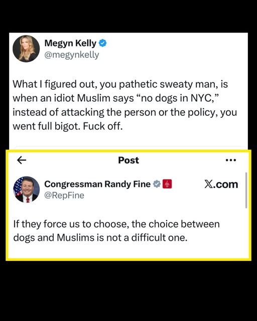 Megyn Kelly is disgusted by everyone saying they would choose Dogs over Muslims. She has called out Rep. Randy Fine for asking the question.
￼
A lot of muslims believe dogs are unclean and some are calling on dogs to be banned from all public places, including airplanes.
Where