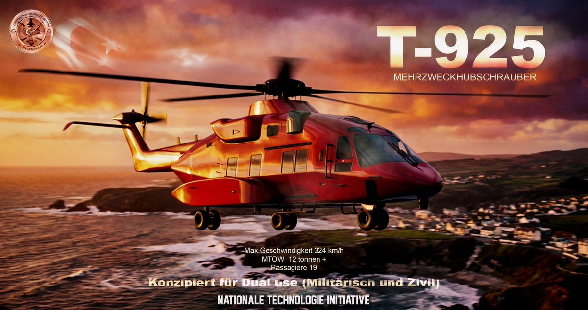 denizaltici's tweet photo. Der neue Mehrzweckhubschrauber #T925 der Türkei befindet sich nun in der Prototypenphase, wie kürzlich bei einem Besuch der Abgeordneten Derya Yanık bei #TUSAS bestätigt wurde.
Er ist für den doppelten Einsatz (militärisch und zivil) konzipiert, verfügt über die doppelte MTOW von #Gökbey (12 Tonnen) und wird auch eine Marinevariante für den Einsatz auf Flugzeugträgern/LHDs geben.
Die herstellung von T929 ATAK-2 Kampfhubschraubers wurde zu gunsten des T-925 Mehrzweckshubschraubers verschoben, da der bedarf an Mehrzweckshubschraubern der türkischen Streitkräfte überwiegt.
Die Türkei hat um die 80+ T-129 ATAK Kampfhubschrauber im Inventar, daher ist der T-929 ATAK 2 Kampfhubschrauber zum jetzigen Zeitpunkt nicht so wichtig.