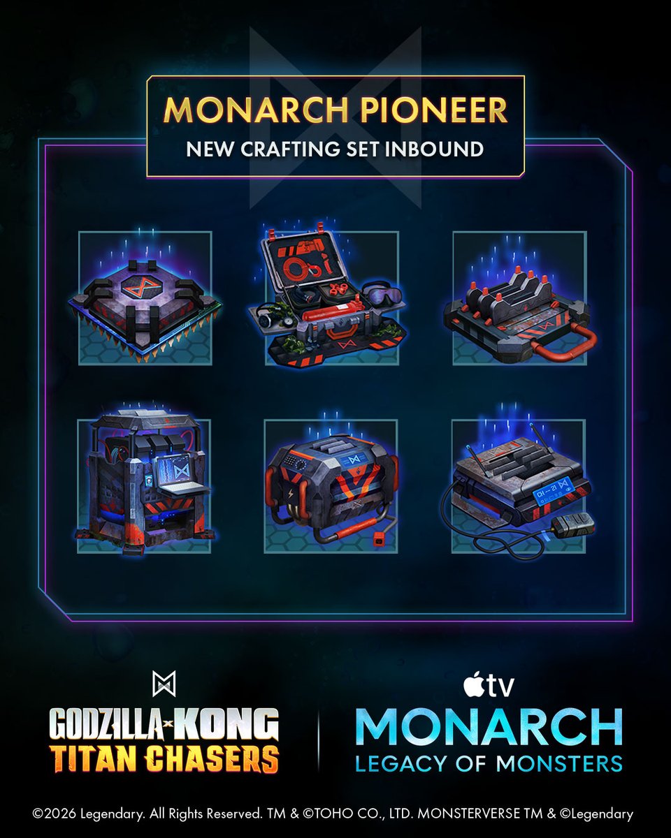gxktitanchasers's tweet image. 📢INCOMING DROP: The Monarch Pioneer Set inbound with additional bonuses.

Siren Isles outposts stand by for retrieval.

March 2, 2026.

#GodzillaxKong #Monsterverse #Monarch
