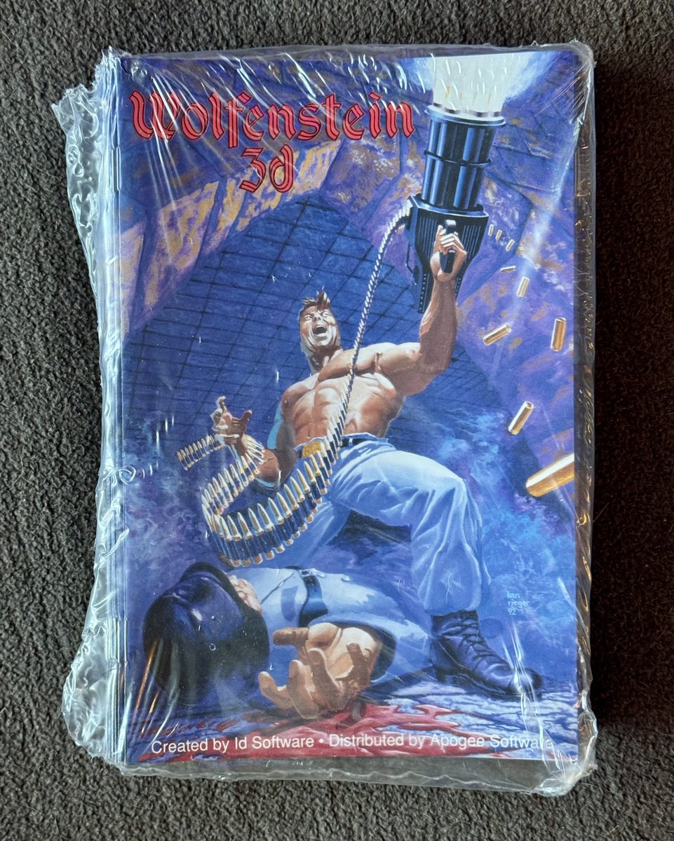 ScottApogee's tweet photo. I found this stack of mint condition original Wolfenstein 3D game manuals, likely the last stack of mint manuals that exist. We'll be giving away a few of these this year. https://t.co/SBqfrLaKen