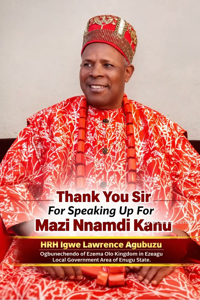 mrsuga_1's tweet photo. A humble appeal From Igwe Lawrence Agubuzu of Olo Kingdom, Ezeagu, Enugu State to Asiwaju Bola Ahmed | Mazi Nnamdi Kanu.
#freemazinnamdikanu https://t.co/dCE5HchF6N