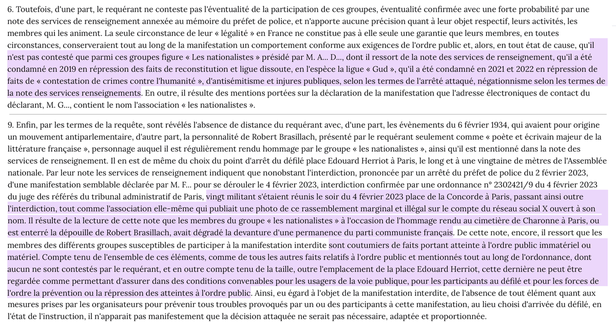 Manifestation d'extrême droite : En référé, l'interdiction par le @PrefPolice d'un « hommage aux morts du 6 février 1934 » (émeute antiparlementaire) par des personnes liées à l'Action française est validée.

Compte-tenu des risques pour l'ordre public (matériel &amp; immatériel).