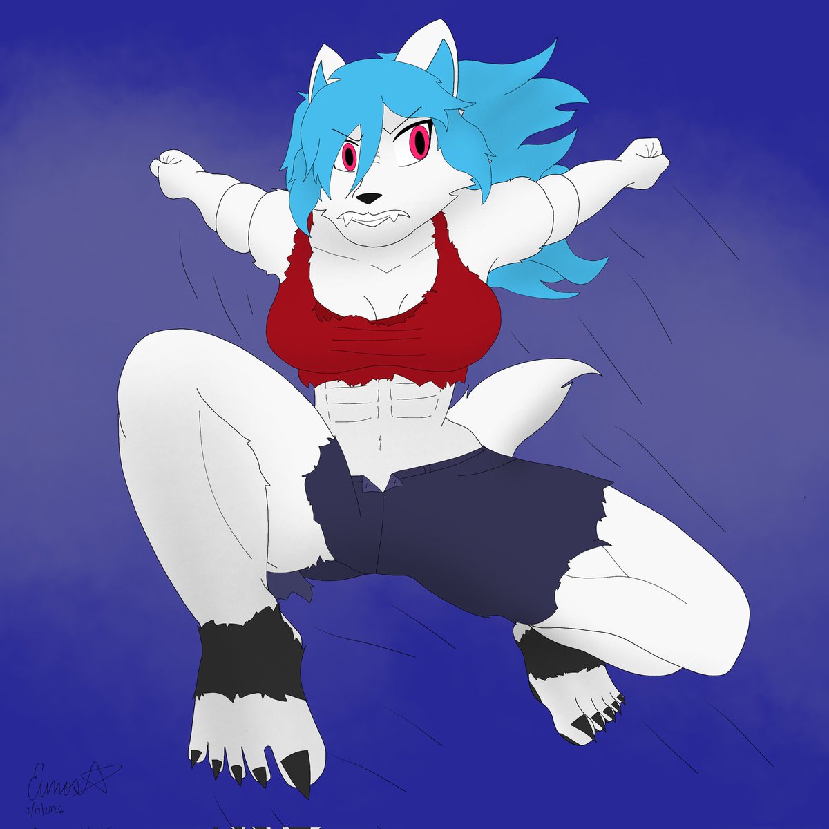 Being a tall buff werewolf woman means she can leap and jump to really high and long distances!