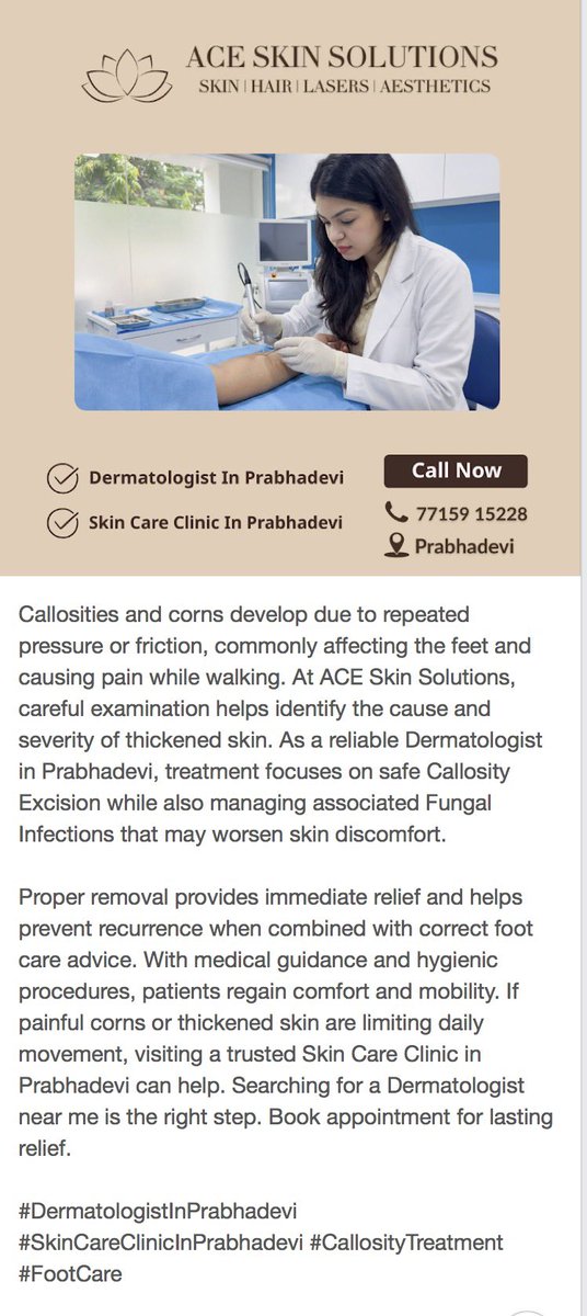 aceskinsolution's tweet photo. #DermatologistMumbai
#SkinClinicMumbai
#DermatologistPrabhadevi
#SkinClinicPrabhadevi
#DermatologistIndia
#AceskinsolutionsPrabhadevi
#Cornexcision
#Callosityexcision https://t.co/pc1GdVUyRb