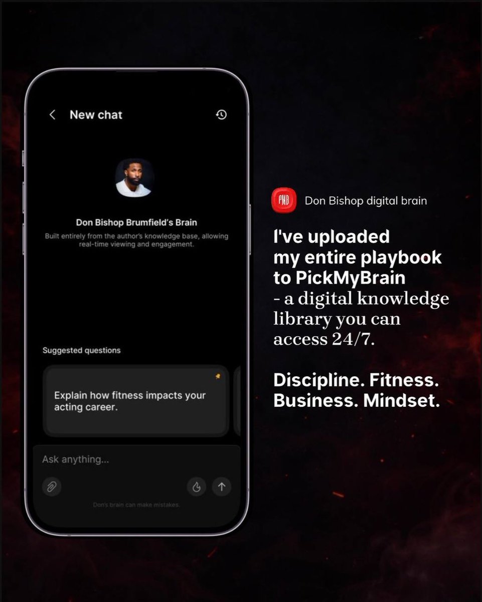 pickmybrain_com's tweet photo. „Most think discipline is grinding harder. It's really about slowing down &amp; listening.”

Don built his life from Chicago streets to entrepreneur. Now you can ask him how.

• Faith when motivation fades
• Guarding your energy
• Letting go of outcomes
#Ai #Motivation #expert https://t.co/lOZKr5VSMP