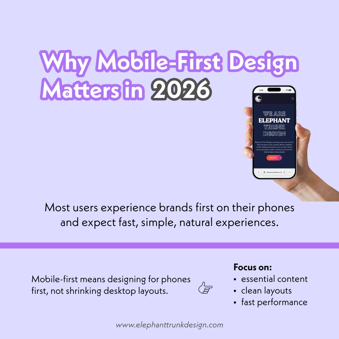 ETDesignTX's tweet photo. Most people meet your brand on their phone. Design for thumbs first: essential content, clean layouts, fast performance. Want a site that feels natural on mobile? Let’s build it. https://t.co/7wyASODLew