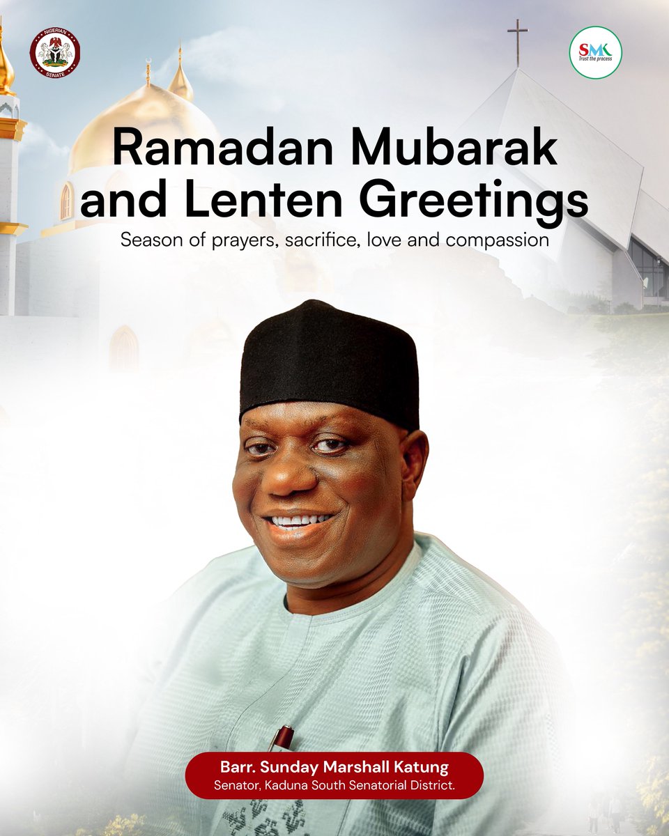 smkatung's tweet photo. RAMADAN MUBARAK AND LENTEN GREETINGS: A TIME FOR REFLECTION, UNITY, AND PEACE

As we welcome the holy month of Ramadan, I extend my warmest greetings to our Muslim brothers and sisters across Kaduna South Senatorial District and beyond. This sacred period is a time https://t.co/BWUPTq282c