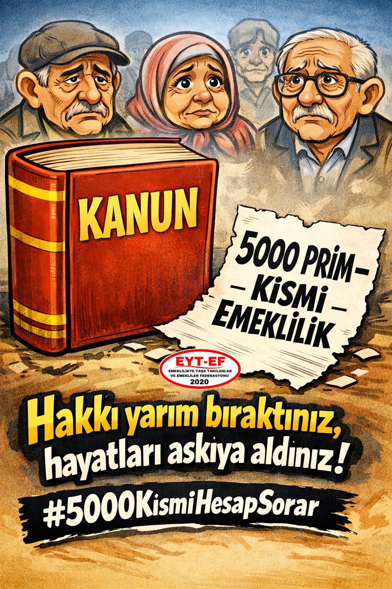 5000 Kısmiyi Yarım Bıraktınız...!!!
Hayatını Askıya Aldınız‼️‼️‼️
<a href="/RTErdogan/">Recep Tayyip Erdoğan</a> 
<a href="/isikhanvedat/">Prof. Dr. Vedat Işıkhan</a> 
#5000KısmiAslaVazgeçmez
#EmekliSandıktaAffetmez