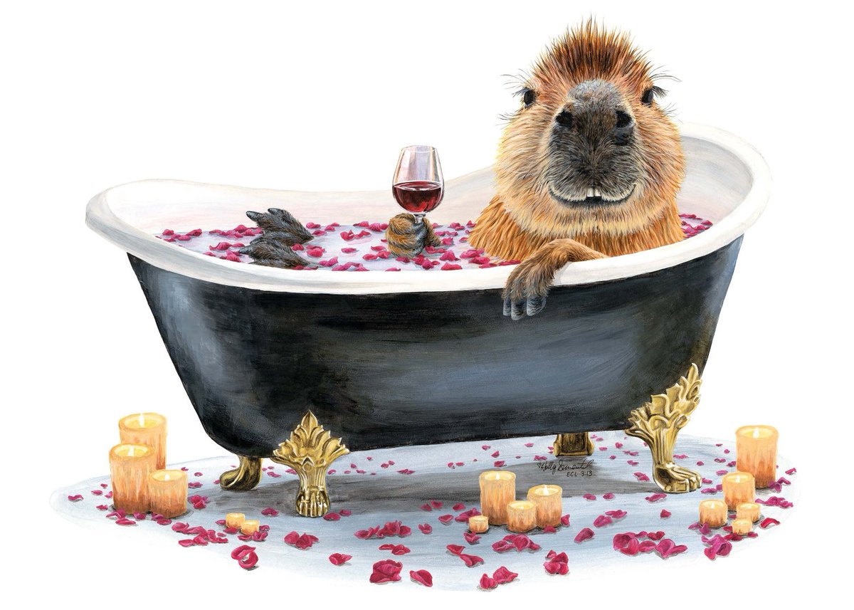 HollySimental's tweet photo. Happy Cappy Bath prints available in my #etsy shop! https://t.co/oFxOaCnFWL #capybara #animal #animalart #animallover #animalrescue #bathroom #bathroomdecor #wildlife #gift #giftideas #gifts #giftstore #giftshop #wine #wineart #art #artwork #artist #whimsical #hollysimental https://t.co/6SjhKvUwAf